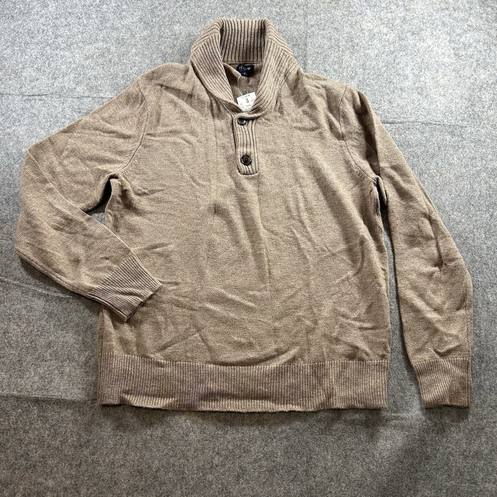 J. Crew Sweater Men's Medium Shawl Collar Lambswool Pullover Brown Button - Picture 1 of 9